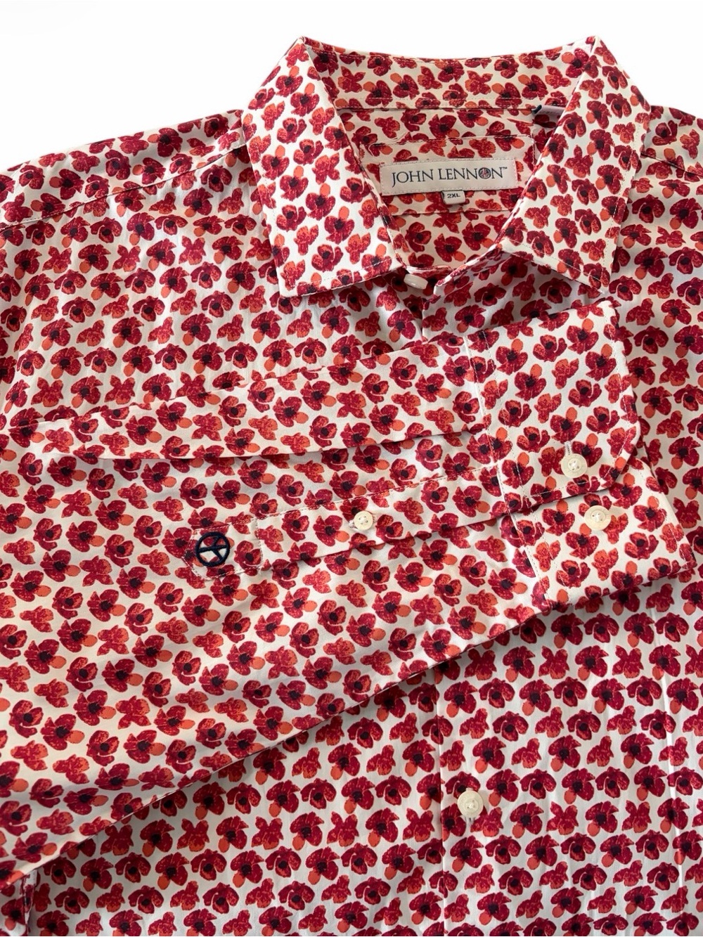 John Lennon Long Sleeve Button Up Floral Shirt Men’s 2XL Red Cotton